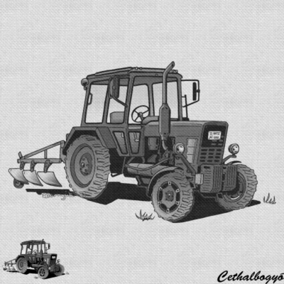 MTZ traktor minta (szürke), traktoros pólóminta, cethalbogyó