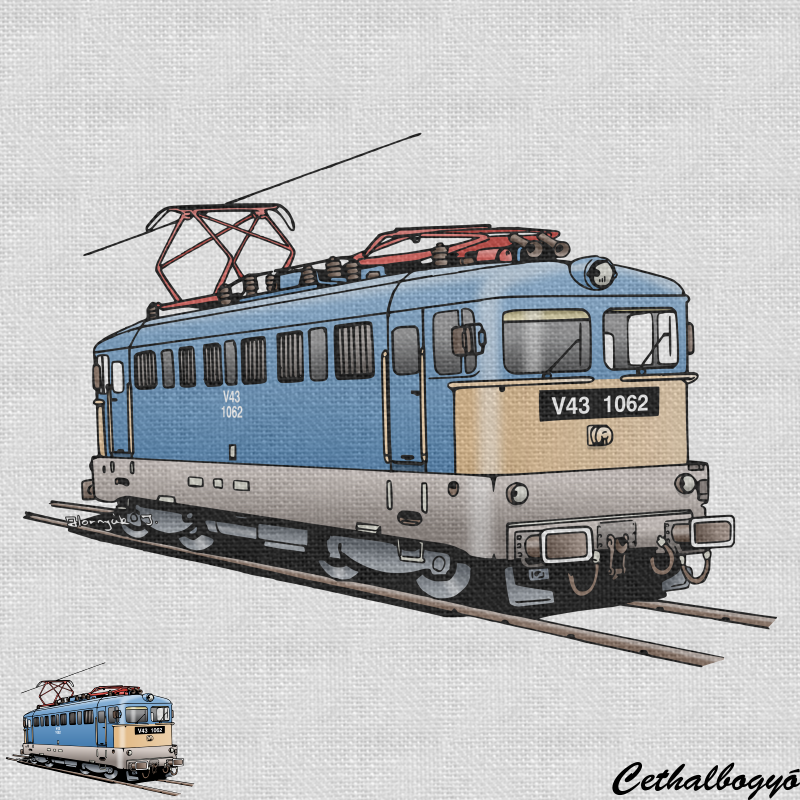V43 "Szili" mozdony minta, mozdony grafika, vonatos rajz, cethalbogyó